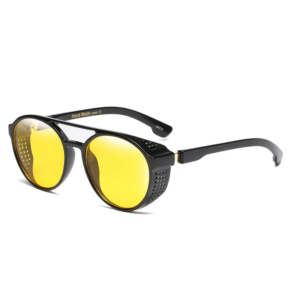 UVLAIK, Ретро стиль, стимпанк, солнцезащитные очки, мужские очки, круглые, солнцезащитные очки для женщин, фирменный дизайн, двухлучевые очки, зеркальные оттенки для женщин - Цвет линз: Цвет: желтый