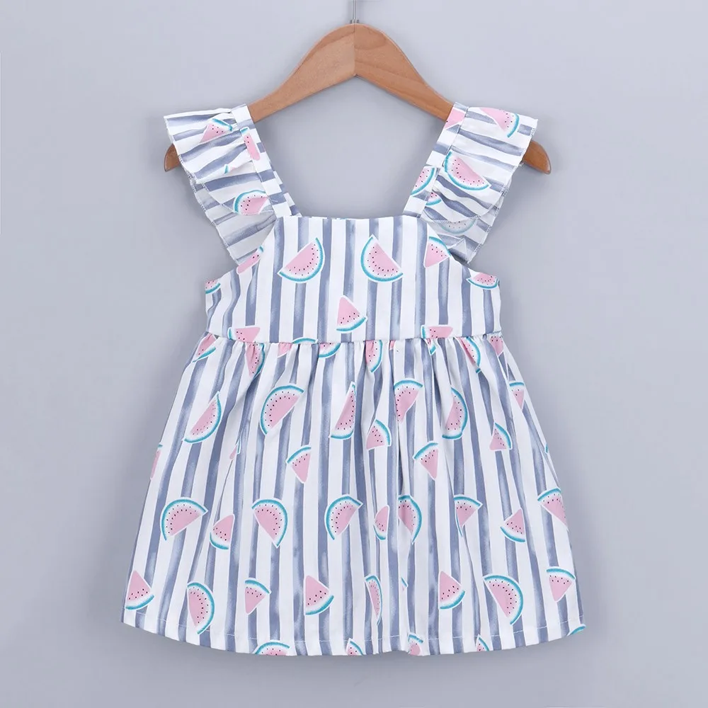 Платье для новорожденных девочек; летняя одежда; платья принцессы без рукавов в полоску с фруктовым принтом и бантом; vestidos roupas infantis menina