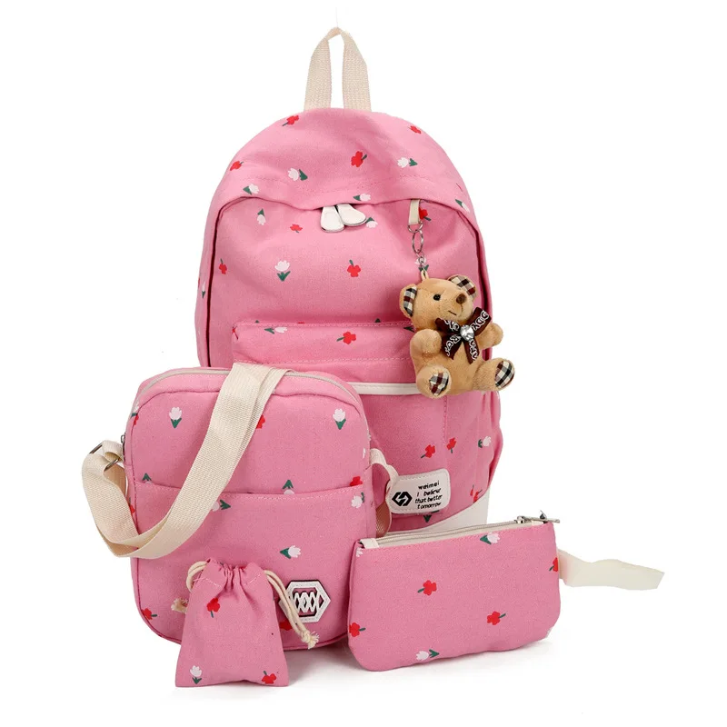 

WESHEU 4pcs Fashion school bags for grils high student backpack