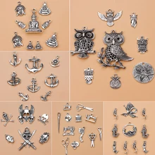 24 типа смешанных антикварных Серебряных европейских браслетов, Очаровательные Подвески для изготовления ювелирных изделий, самодельные Подвески ручной работы