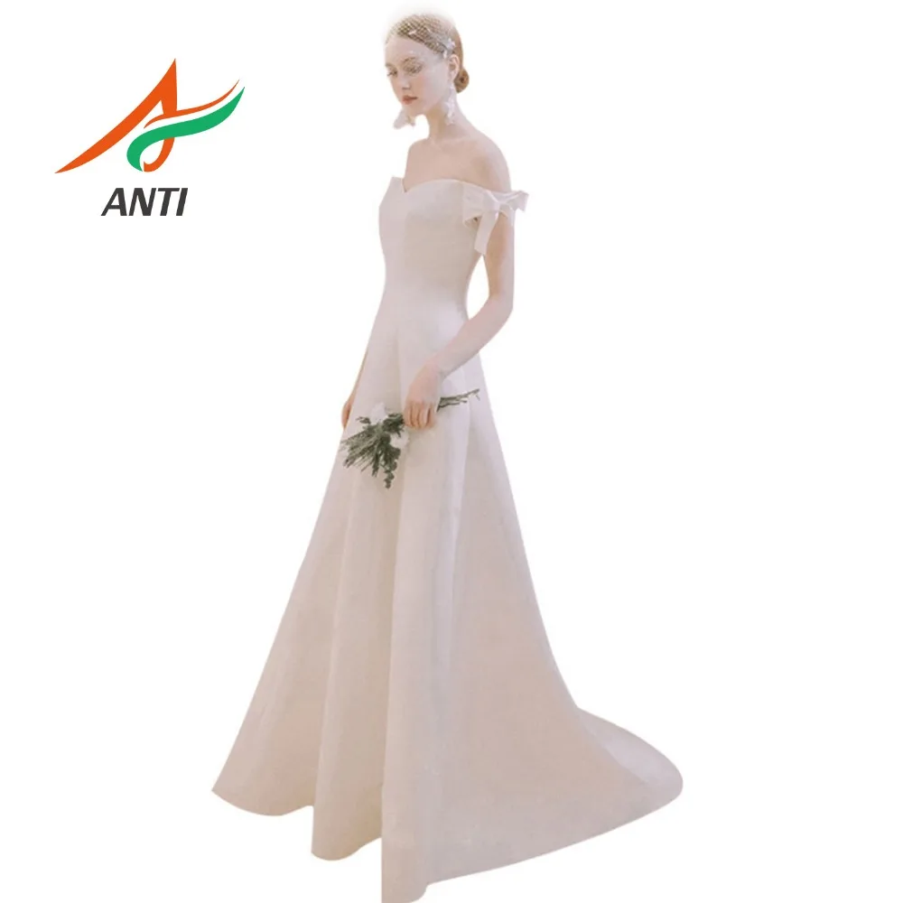 ANTI Boho Wedding Dress 2019 Sexy Backless A-Line Beach Bride with Satin Off The Shoulder Vestidos de noiva Bridal Gowns | Свадьбы и