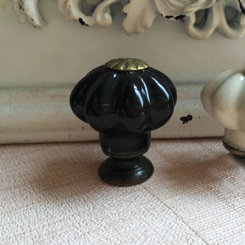 8pcs 25mm Black Ceramic Knobs Pumpkin shape Cupboard Closet