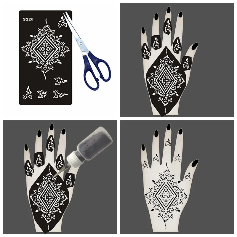 Henna Tattoo Stencils 10 Sheets/Lot Mehndi Indian Flower Temporary Airbrush Hand Tattoo Templates Wedding Painting Kit Tools