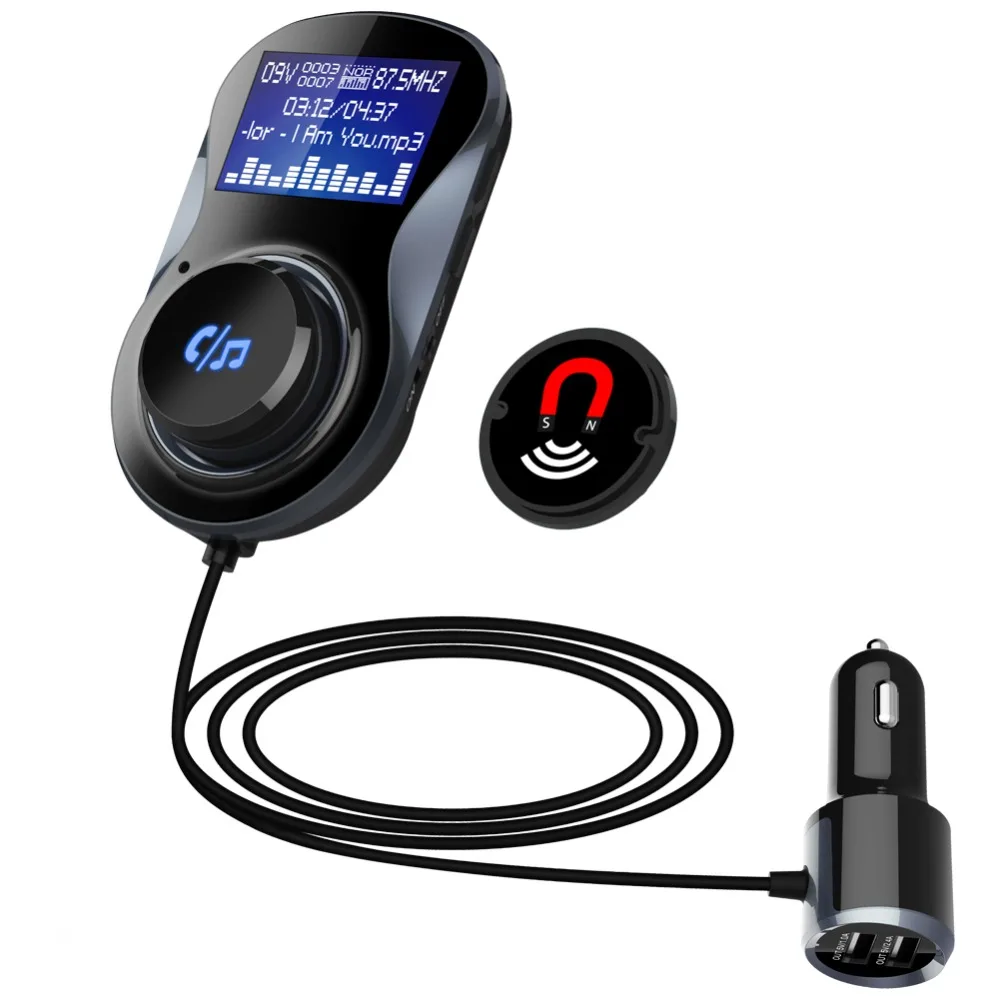 Nulaxy Bluetooth FM Transmitter Audio Car Mp3 Player Wireless In-Car FM Modulator Handsfree Bluetooth Car Kit with LCD Display