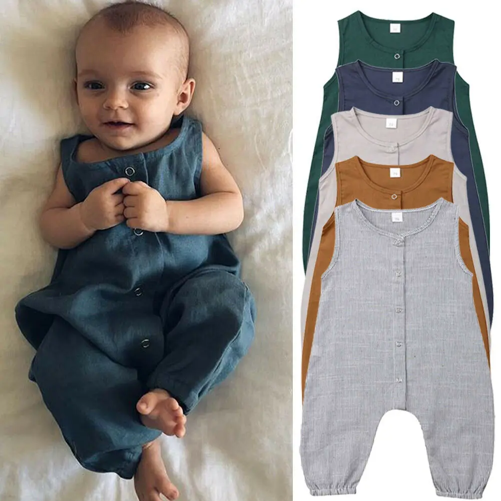 الوليد الاطفال الملابس الطفل الأولاد أكمام أزرار رومبير بلون بذلة Playsuit أعلى قطعة واحدة وتتسابق ملابس الصيف