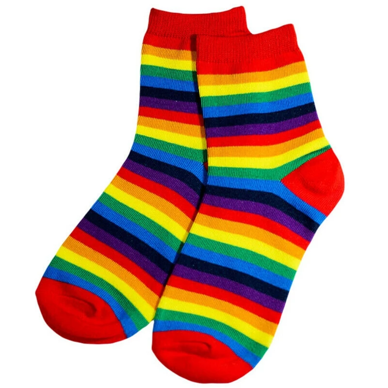 NEW Cute Casual Lady Rainbow Striped Cotton Woman Heart Rainbow Ankle-High Socks