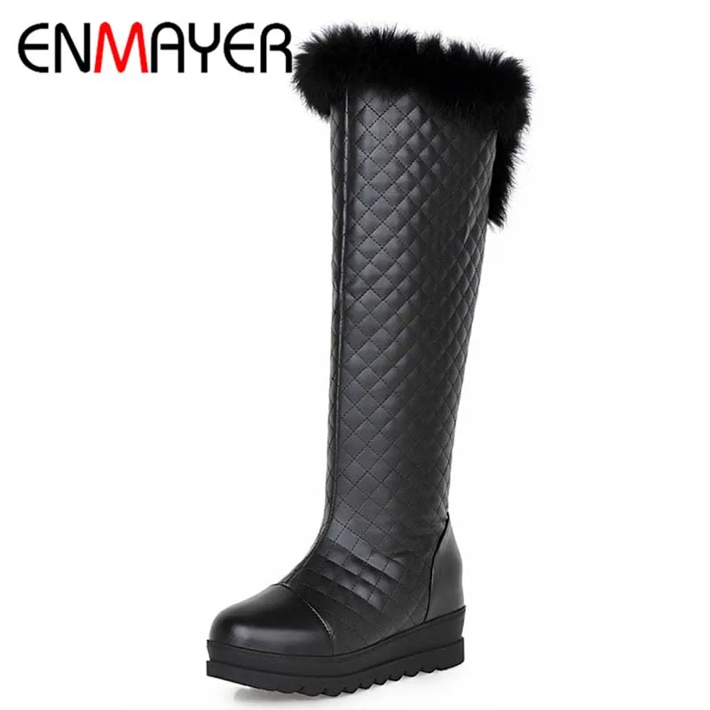 

ENMAYER Big Size 43 Advanced PU Soft Leather Knee-High Fashion Slip-On Round Toe Flats With Boots For Women 2-color Women Boots