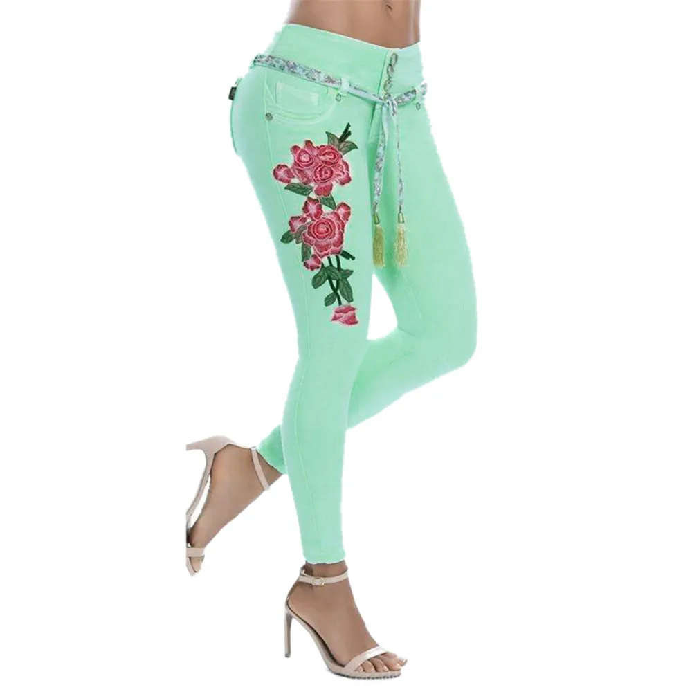 Jaycosin одежда для женщин эластичные джинсы дамские разные цвета размера плюс деним карман Кнопка Повседневная загрузки обрезанные брюки джинсы - Цвет: Green