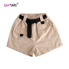 LOKTARC/шорты цвета хаки для девочек с эластичной резинкой на талии, прямые детские шорты-карго, модные мешковатые хлопковые детские штаны, детские шорты для девочек