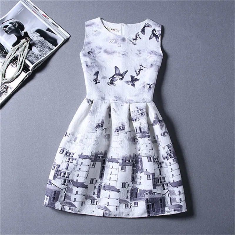 

Free shipping more colors,printing sleeveless women dress sexy midi Ball gown party dress robe femme,sweet style neck tank dress