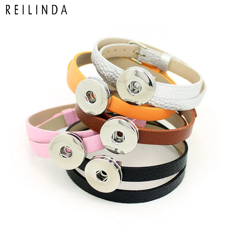 

Wholesale 10pcs/lot 8mm PU Leather Double Snap Button Bracelets DIY Snap Jewelry Accessory Fit 18mm Snap Button Charms