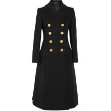 Осенне-зимнее новое классическое двубортное пальто в стиле милитари, длинное приталенное шерстяное пальто