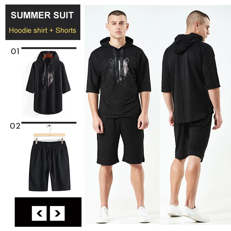 NIGRITY мужской повседневный спортивный костюм толстовка рубашка с шортами мужские наборы мужской свитшот Брюки мужские укороченные футболки шорты спортивная одежда