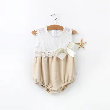 

2017 Fashion Lace Patchwork Leotard For New Born Baby Sleeveless Summer Infant Baby Rompers Cute Bow Girls Jumpsuit