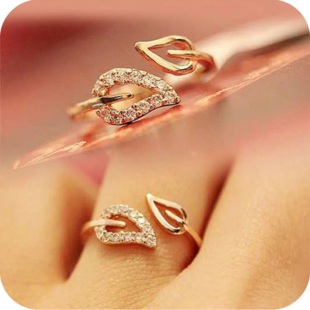

New Fashion 2017 Hot Sale Two Leaves Crystal Couple Rings Fine Jewelry For Women