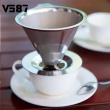Verter Sobre Cono de Acero inoxidable de Goteo de Café de Filtro de Malla de Doble Capa Sin Papel Hogar Cocina Cafetería Café Ayudante