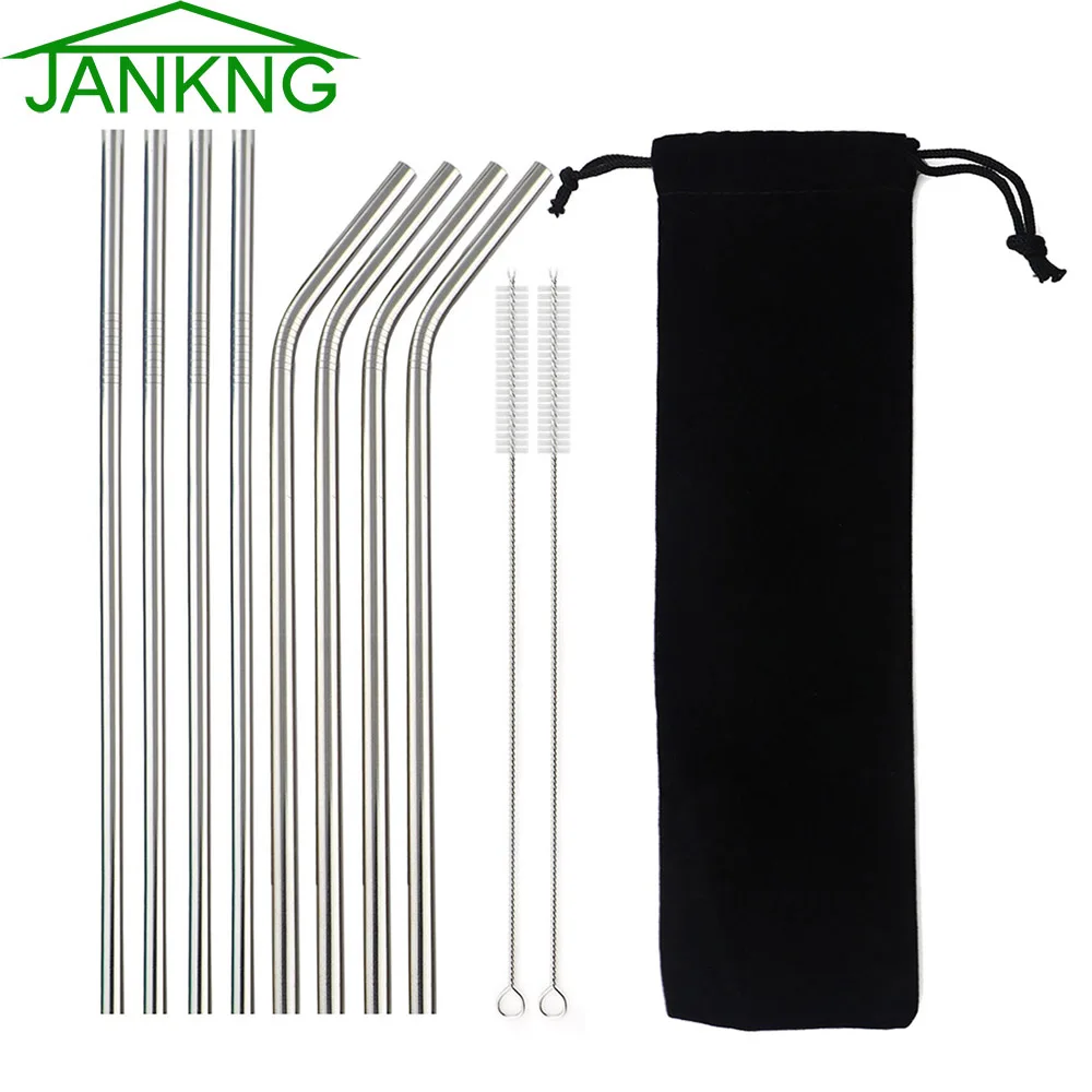 

JANKNG 4/8Pcs Reusable Drinking Straw High Quality 304 Stainless Steel Rainbow Metal Straw with Cleaner Brush For Mugs 20/30oz