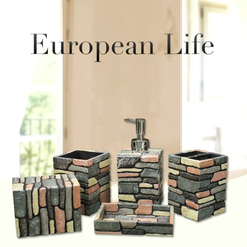 

American Country Resin Soap Dish Dispenser Toothbrush Holder Tumbler Toilet Cylinder Cup Bathroom Accessories Wash Cup Set