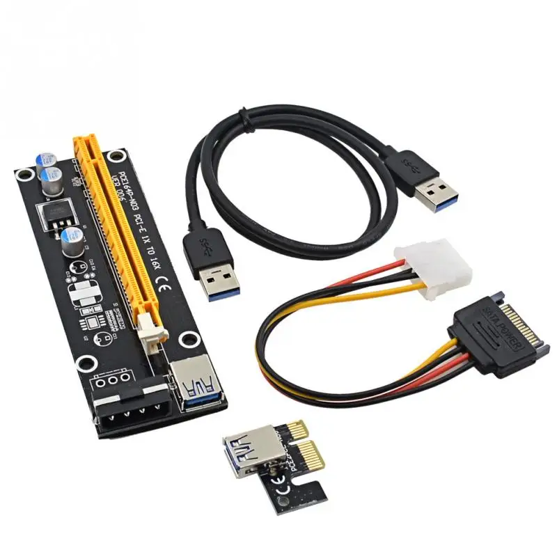Новый 0.6 м pci-e 1x к 16x Riser Card PCI Express Extender + USB 3.0 кабель для передачи данных/15pin SATA чтобы
