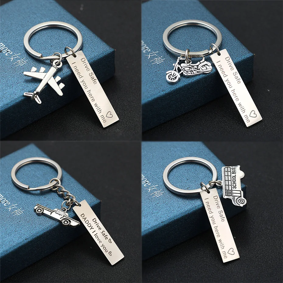 

8 Styles Stainless Steel Key Chain Drive Safe I Need You Here With Me Keychain Couples Jewelry Engraved Car Key Chain SP1456
