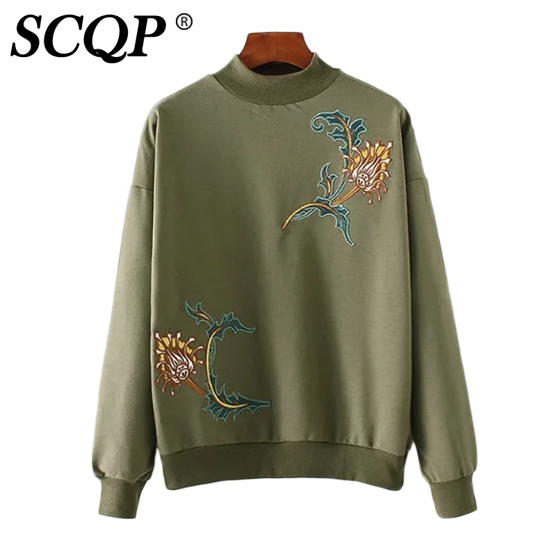 Scqp Floral Pullover Embroidered Womens Sweatshirts Hoodies Ladies