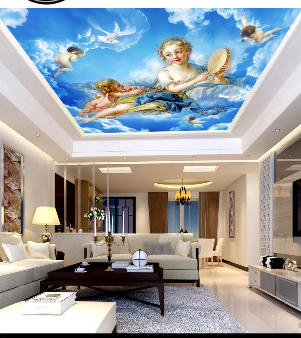 カスタム写真の壁紙 3d 妖精女神天使拡散福音雲曲ヨーロッパ天頂壁画 Wallpapers Aliexpress