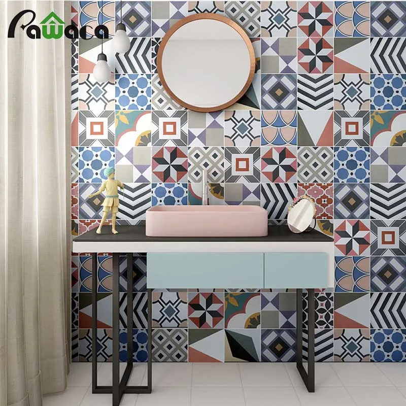 Beste 2 stks set 3D Muurstickers Moza iuml;ek Retro Tegels Voor Badkamer Keuken Bars Decor Adhesive Waterdichte PVC DIY Muurstickers 20*100 cm