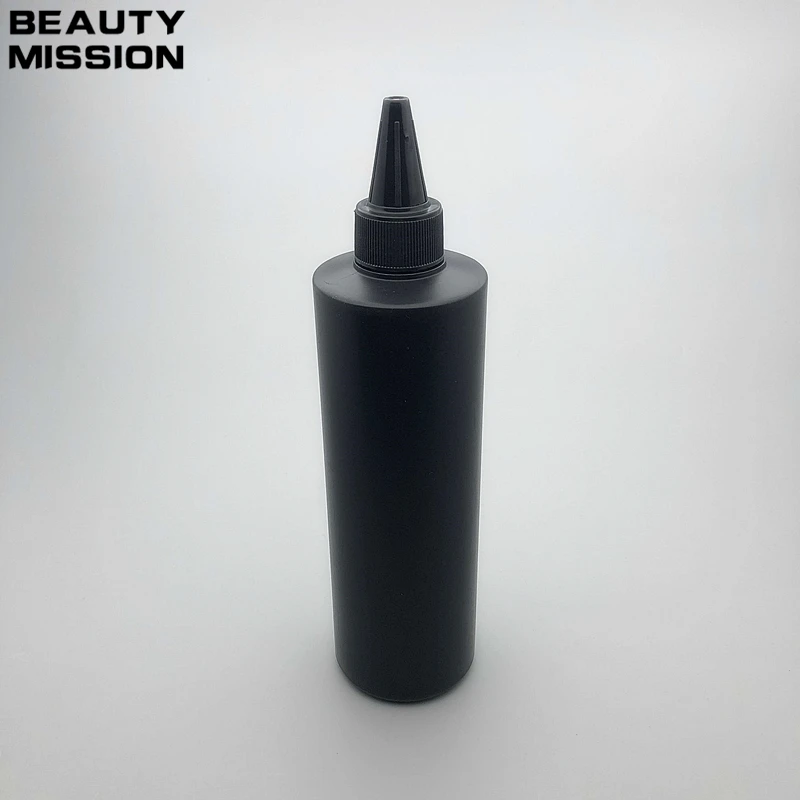 Beauty Mission, 500 мл, 10 шт./лот, пустая пластиковая бутылка, черная пластиковая бутылка с черной закрученной верхней крышкой s, заостренный рот верхней крышки