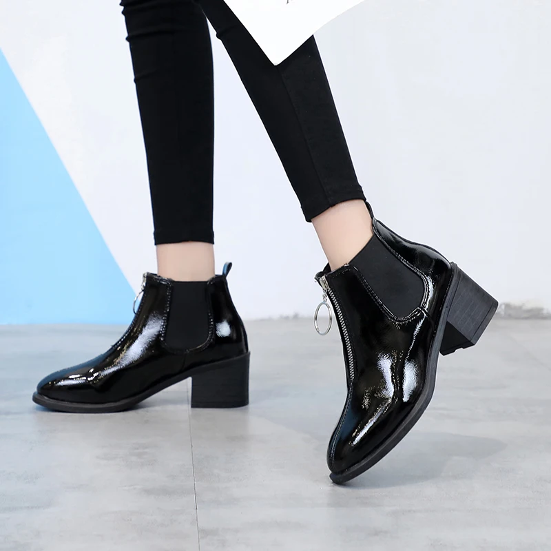 Lucyever/Брендовые женские ботинки из искусственной кожи; сезон весна-осень; модные женские ботинки «Челси» на высоком каблуке с круглым носком; ботинки в байкерском стиле