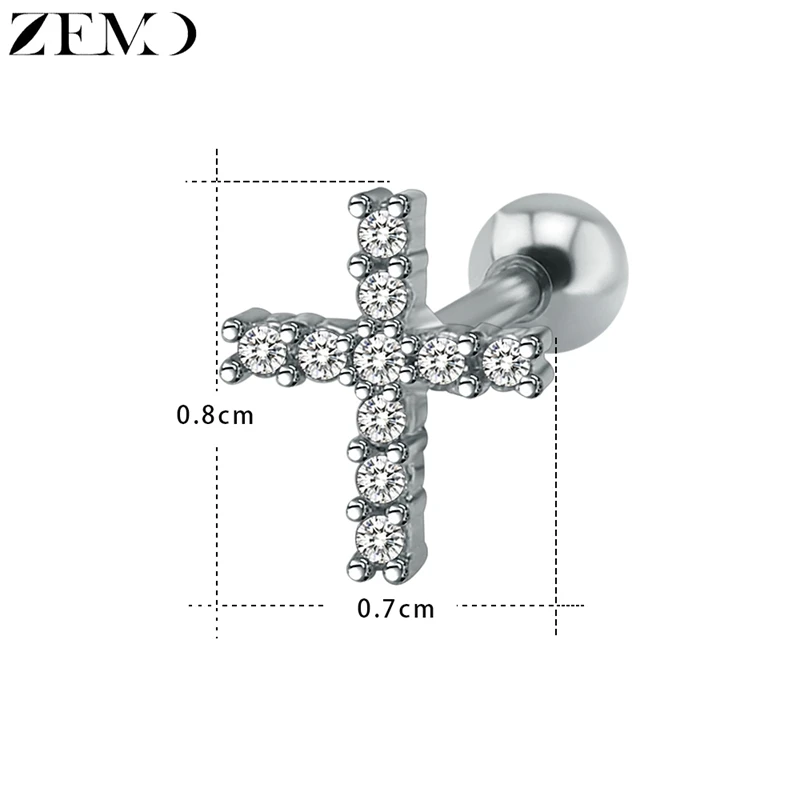 ZEMO, серьги из нержавеющей стали для женщин, серьги-гвоздики с кристаллами, серьги с кубическим цирконием, милые серьги в виде цветов и звездочек, женские серьги - Окраска металла: cross