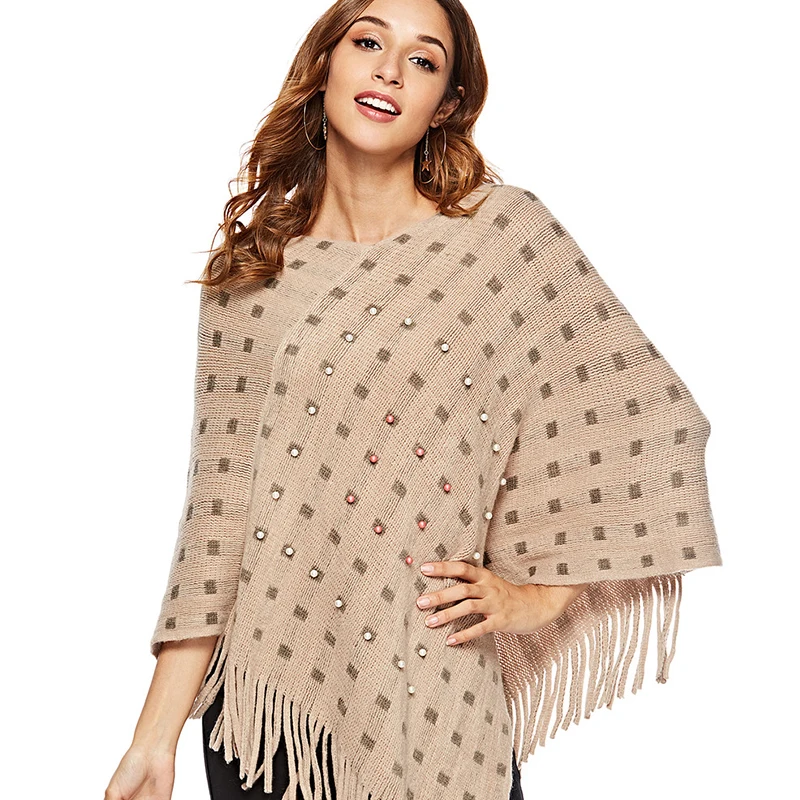 Buy Pearl Beading Tassel Ponchos and Capes Thin Shawls
