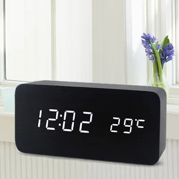

Top Sale!Digital LED Alarm Clock Sound Control Wooden Despertador Desktop Clock USB/AAA Powered Temperature Display Hours