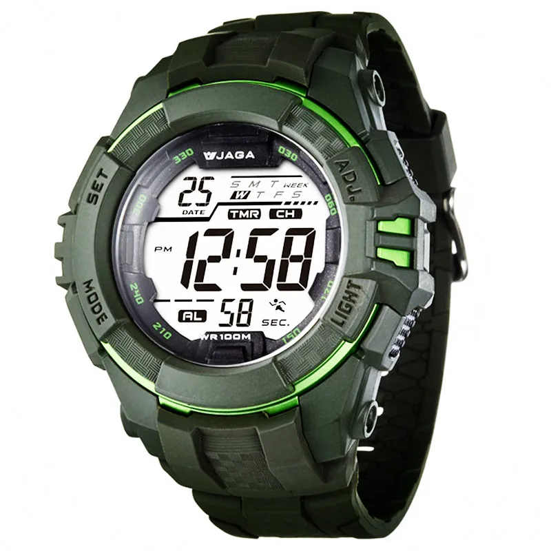 JAGA мужские военные часы, спортивные часы, водонепроницаемые часы для плавания, светодиодный, цифровые часы для альпинизма, мужские наручные часы M1029