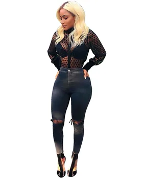 

Lace sexy Blouse shirts women perspective crop long sleeve black shirts Fashion Summer Womens Loose Casual Ladies Tee Tops