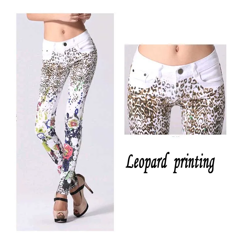 Good Quality Elastic Printing jeans woman Pencil pants Girl White Jeans Leopard Pants Female Skinny Long women Slim Capris