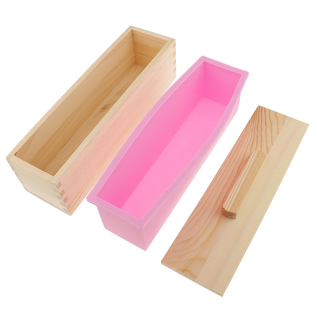 3 Colors Silicone Soap Mold Flexible Rectangular Soap Loaf Mold Includes Wood Box DIY Crafts Supplies