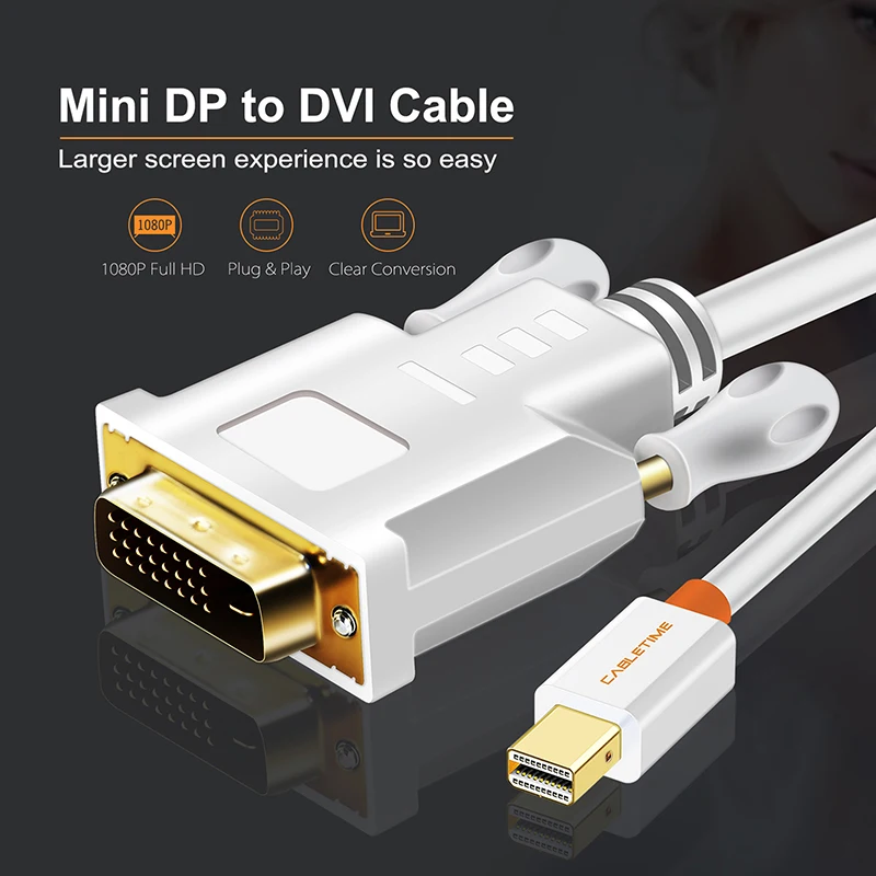 CABLETIME Thunderbolt Mini DP к DVI 24+ 1 кабель-адаптер высокого качества Mini Displayport папа-DVI-D конвертер 1080P N014
