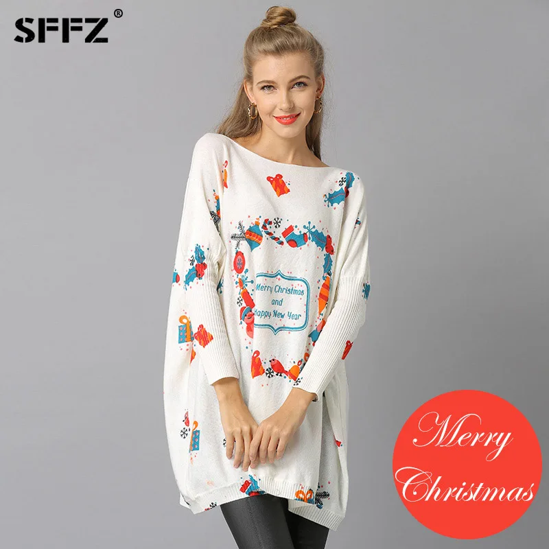 Happy New Year Woman Knitted Christmas Sweaters Pullovers Casual Print Sueter Mujer Wool Loose knitting Sweater Navidad Pullover | Женская