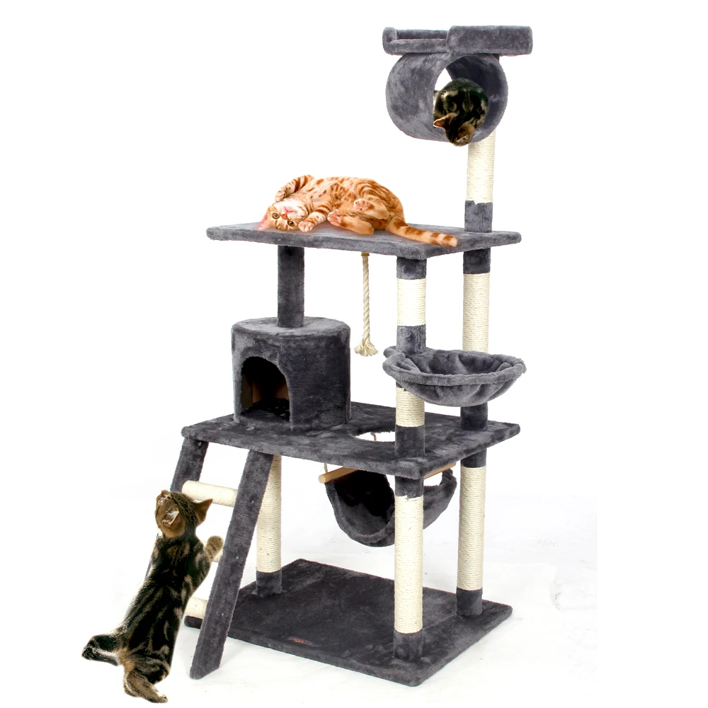 

Domestic Delivery Cat Tree Scratching Climb Wood Frame Cat Playing House Kitten T House Hammock Cat For Fun 3 Colors