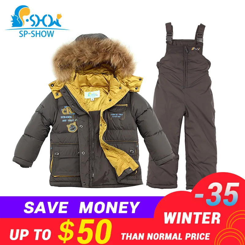 

spshow -35 degrees russia Winter Luxury Brands Children Hat real nature Fur Down Jacket super thick down snowsuit