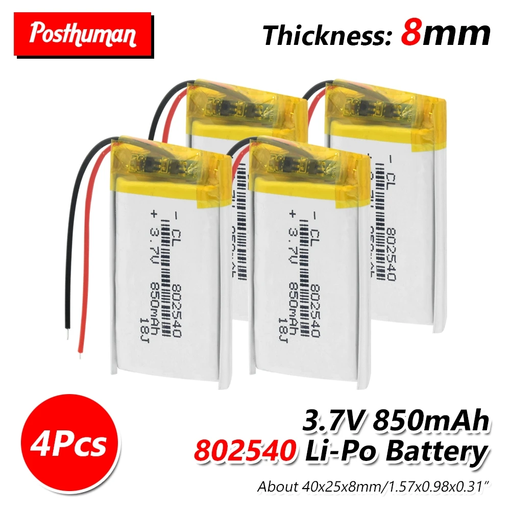 

802540 3.7V 850mAh Li-Po Battery Lithium Polymer Li-Po li-ion Rechargeable Lipo cells For MP3 MP4 Bluetooth Speaker Headset DIY