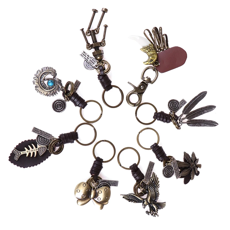 Vintage Key Ring Wing Butterfly Eagle Leaf Feathers Pendant Keychain Men Gift