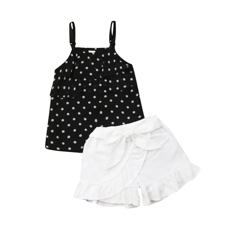 

1-6Y Children Baby Girls Clothes Sets Fashion 2019 Girl 2Pcs Polka Dot Sleeveless Sling Tops Ruffles Wide Leg Shorts Outfits