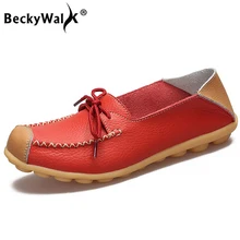 BeckyWalk/ обувь из натуральной кожи; большие размеры; женские мягкие Нескользящие туфли на плоской подошве; женские лоферы; мягкая женская кожаная обувь; WSH2698