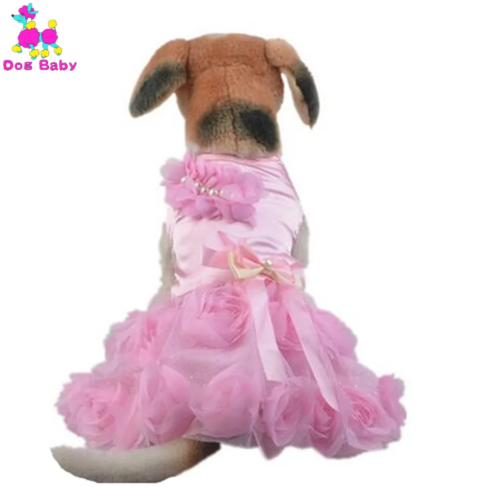 

DOGBABY Dog Cat Dresses Spring Summer Cotton Dog Clothes Rose Bow Design Party Pet Dress Pink Purple Summer Lace Dress For Dog