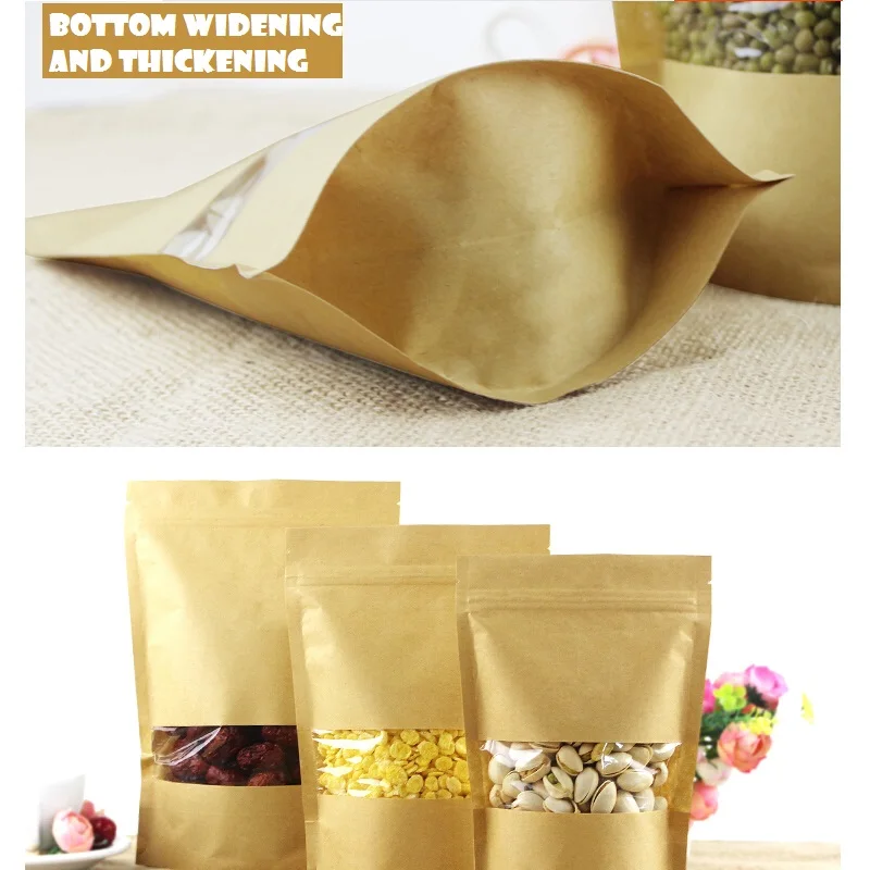 

12X20+4CM Transparent window kraft bag paper bag plastic packing bag pouch