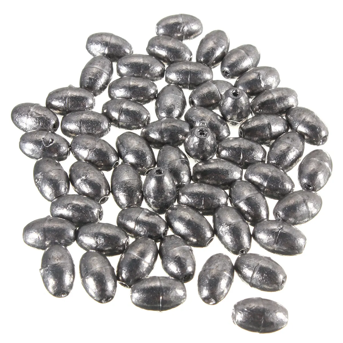 50PCS Fishing Olive Shape Rig Sinkers Angling Pure Lead Weight Split Shot 0.2-8g