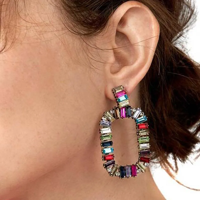 

Women Exaggerated Rectangular Crystal alloy Drop Earrings AM0610