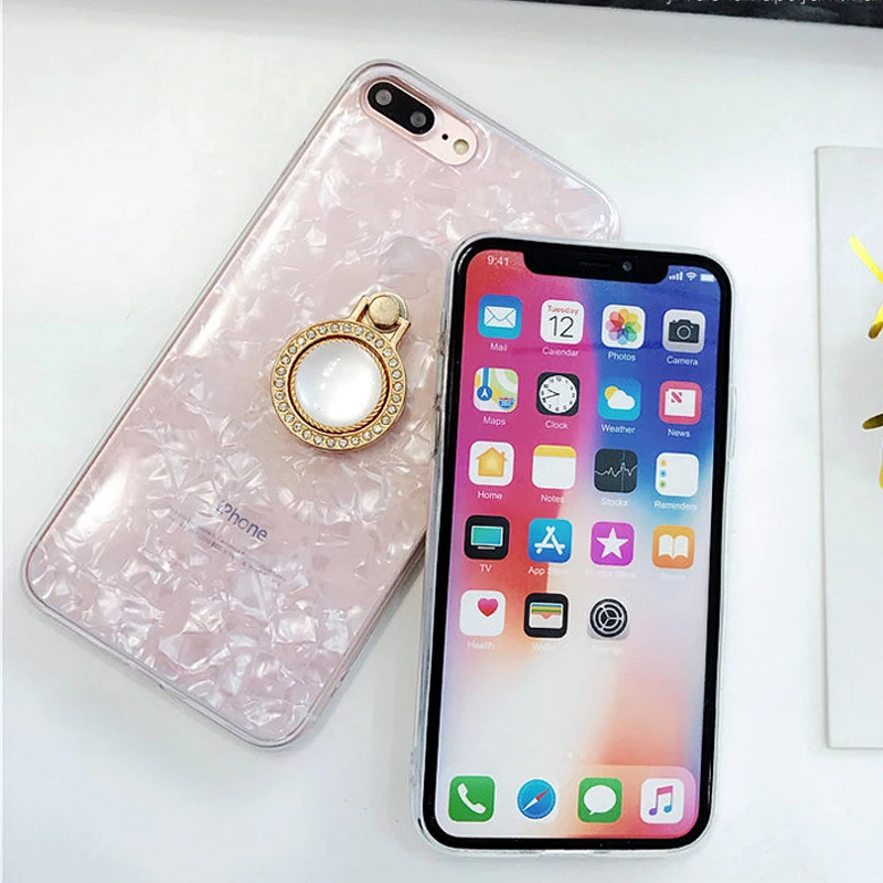 

Conch Shell Pattern Cases for iphone XS MAX XR X 8 7 6 6S Plus Case Ring Holder Soft Silicone Phone Covers For iPhone 8
