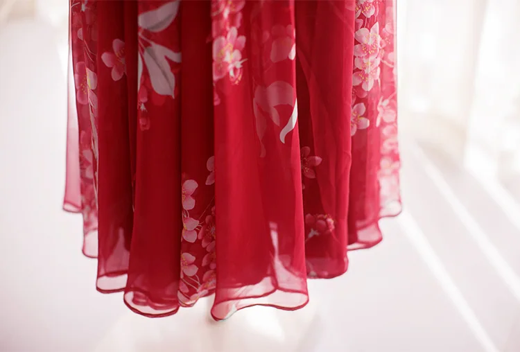MM160 новое поступление женское пляжное винтажное платье с поясом и длинным рукавом Макси красное платье с цветочным принтом лето